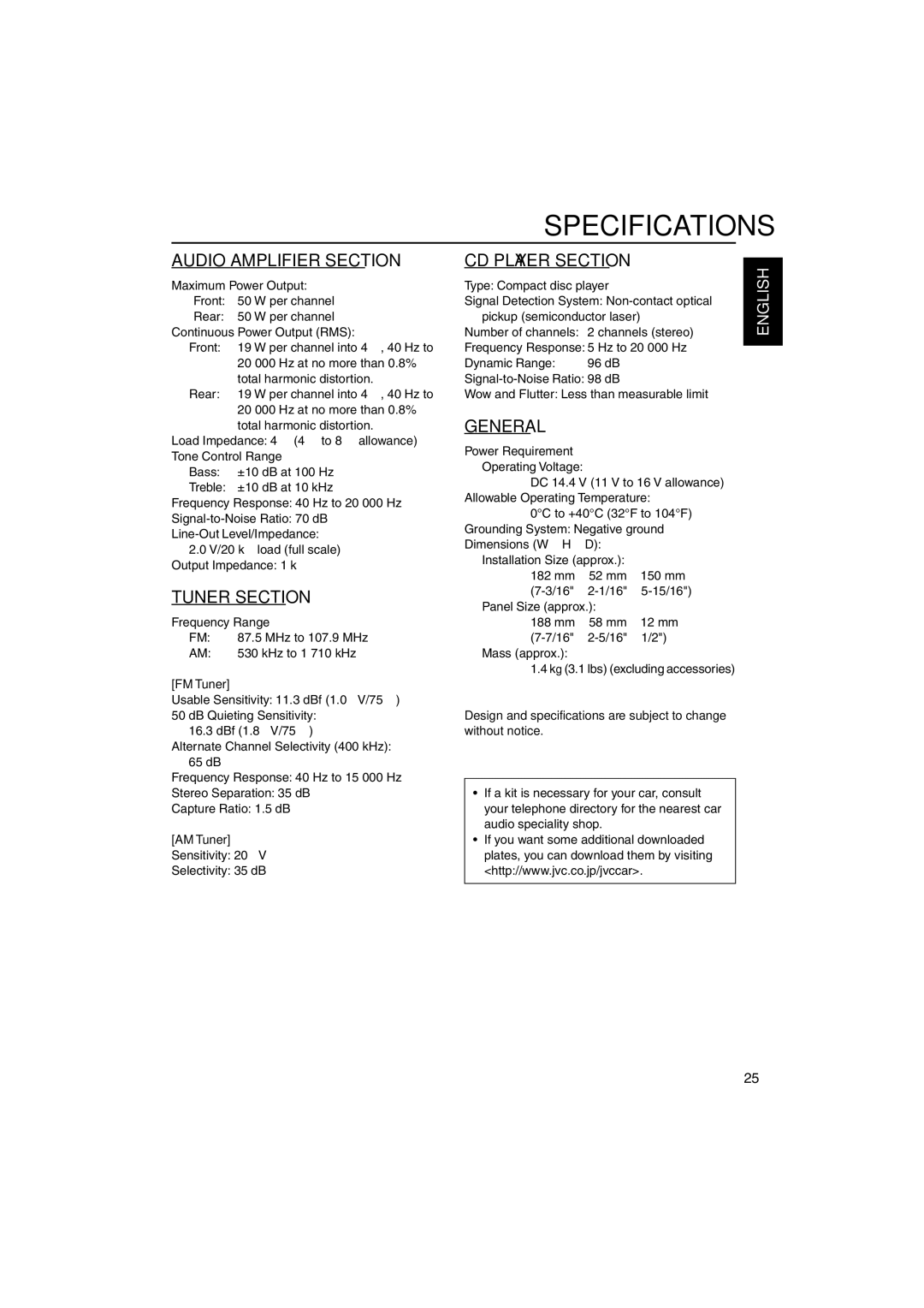 JVC KD-SC800, KD-S790 manual Specifications, FM Tuner, AM Tuner 