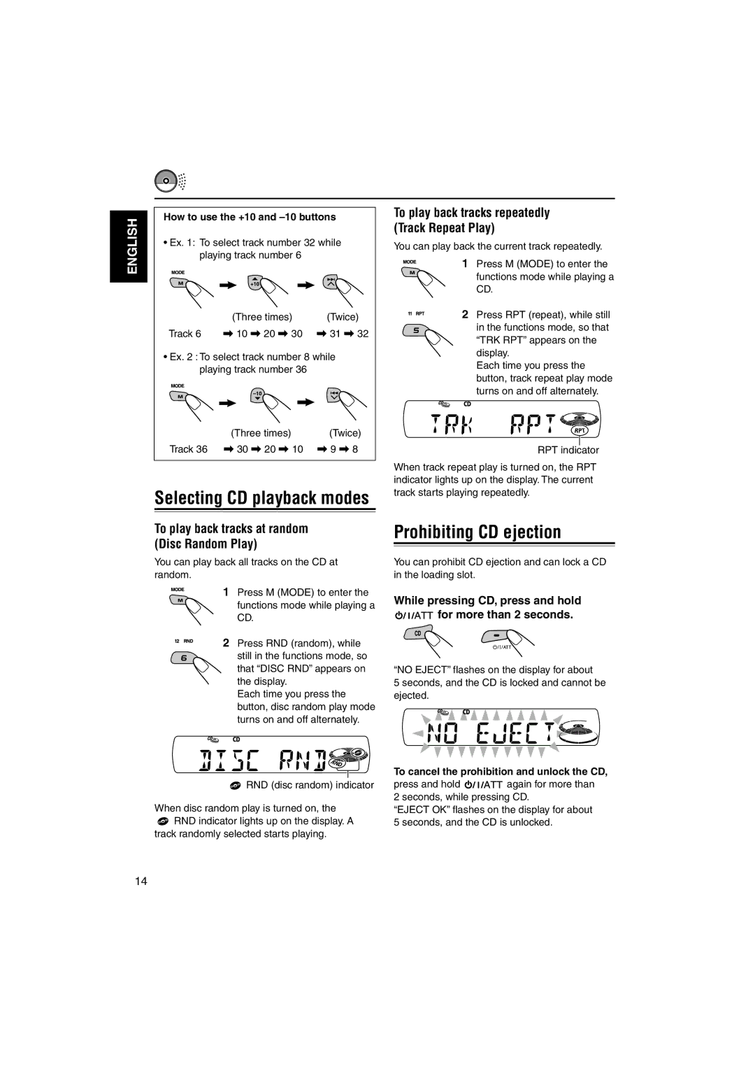 JVC KD-S795 manual Prohibiting CD ejection, To play back tracks at random Disc Random Play 