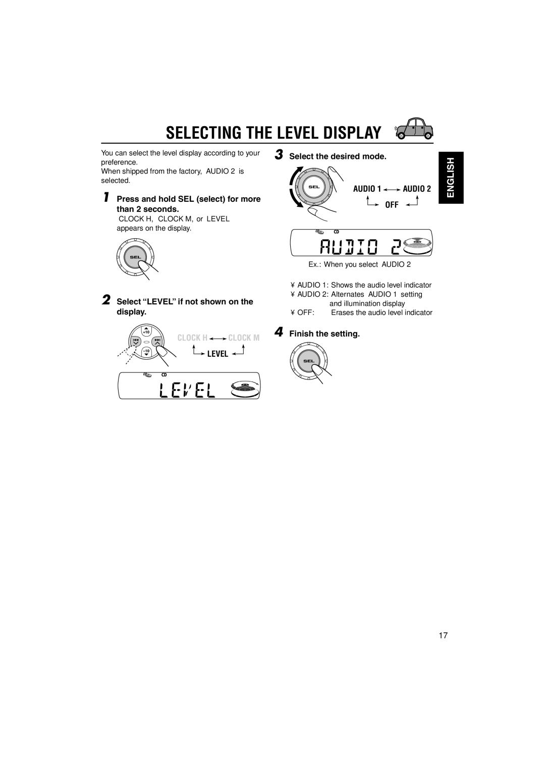 JVC KD-S795 manual Selecting the Level Display 