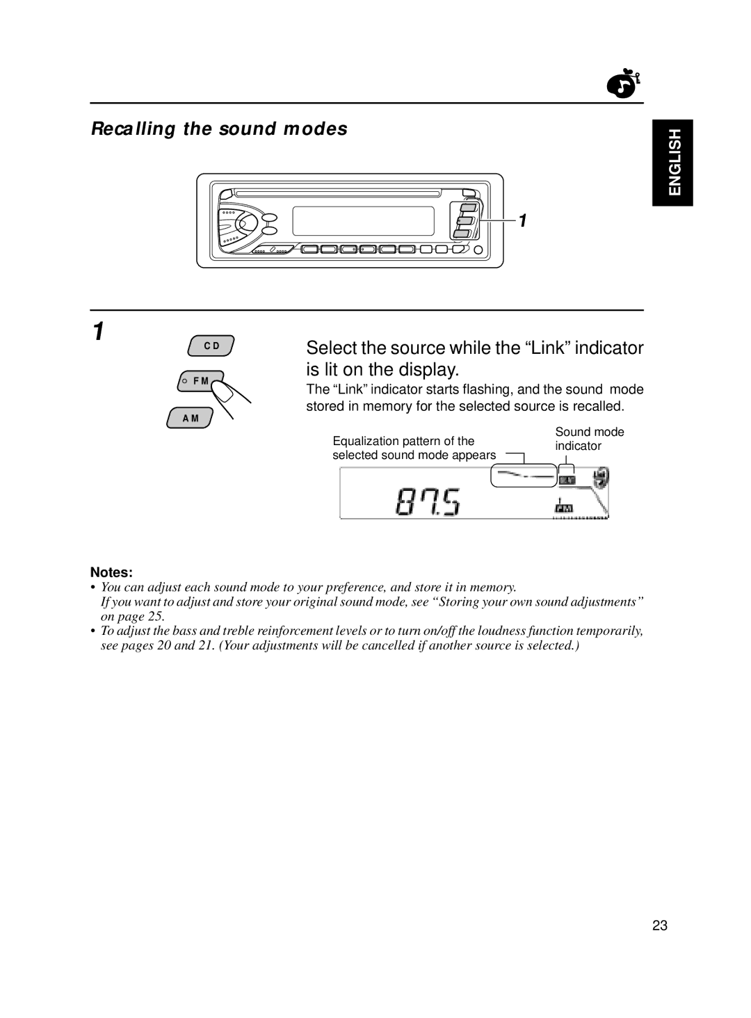 JVC KD-S70R, KD-S7R manual Recalling the sound modes 