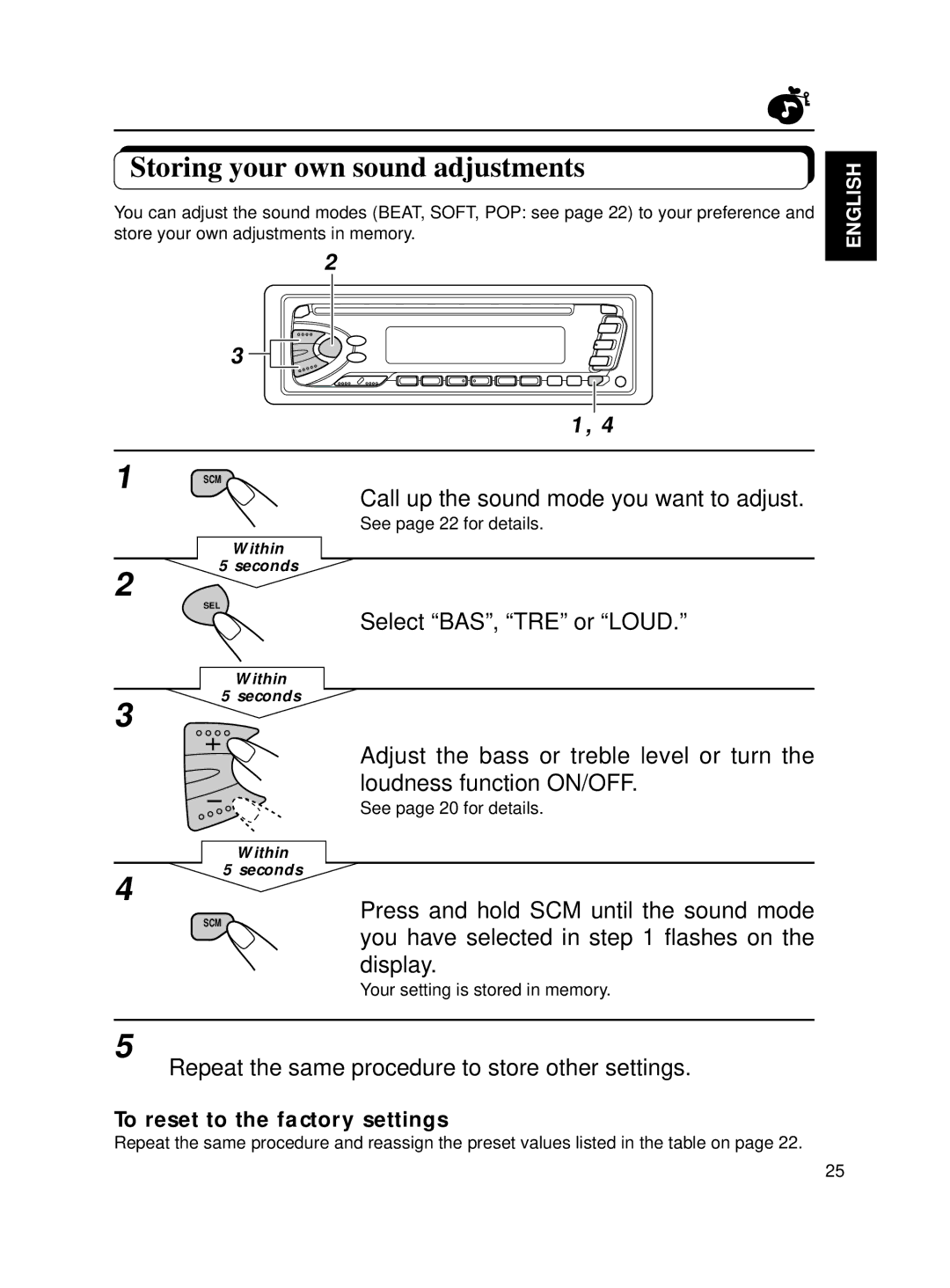 JVC KD-S70R, KD-S7R manual Storing your own sound adjustments 