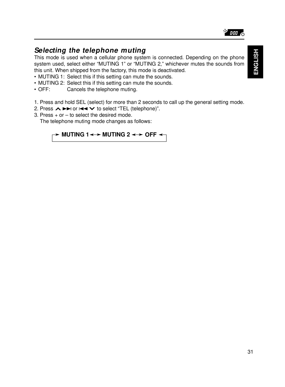 JVC KD-S70R, KD-S7R manual Selecting the telephone muting 