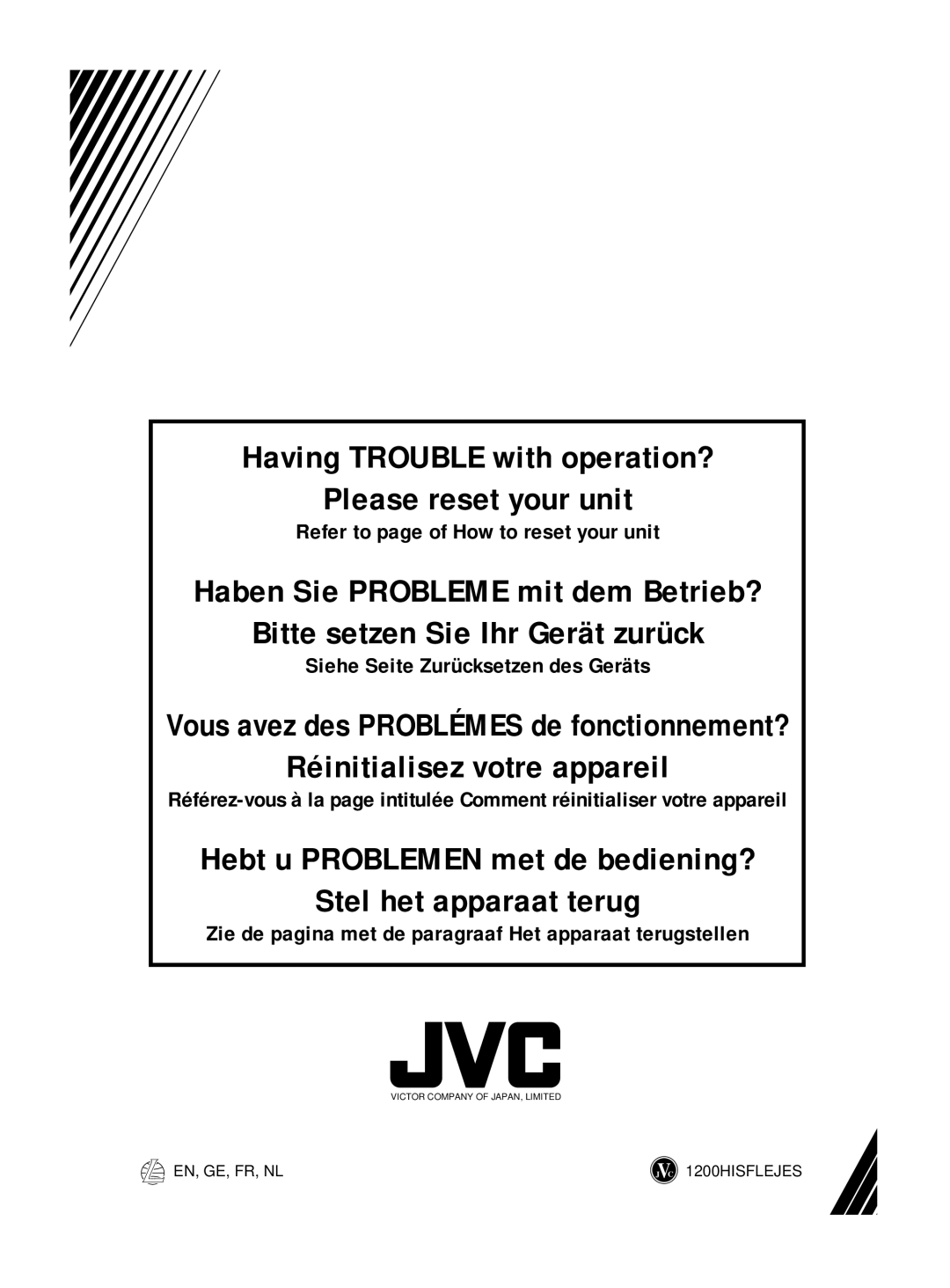 JVC KD-S7R, KD-S70R manual Having Trouble with operation? Please reset your unit 