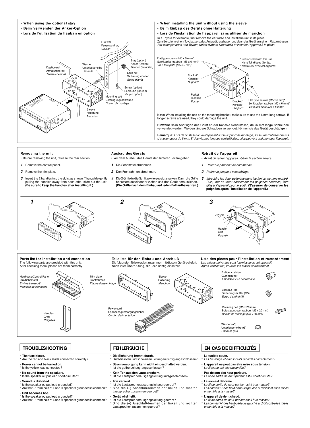 JVC KD-S7R, KD-S70R Be sure to keep the handles after installing it, Die Griffe nach dem Einbau auf jeden Fall aufbewahren 