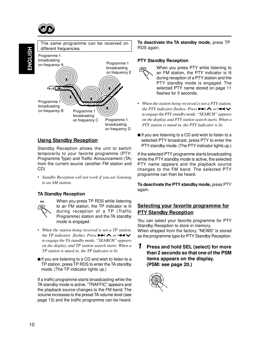 JVC KD-S811R manual Using Standby Reception, PTY Standby Reception, TA Standby Reception 