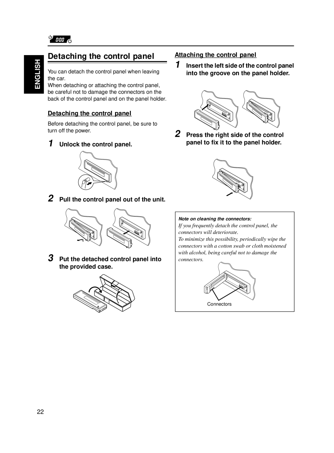 JVC KD-S811R manual Detaching the control panel, Attaching the control panel 