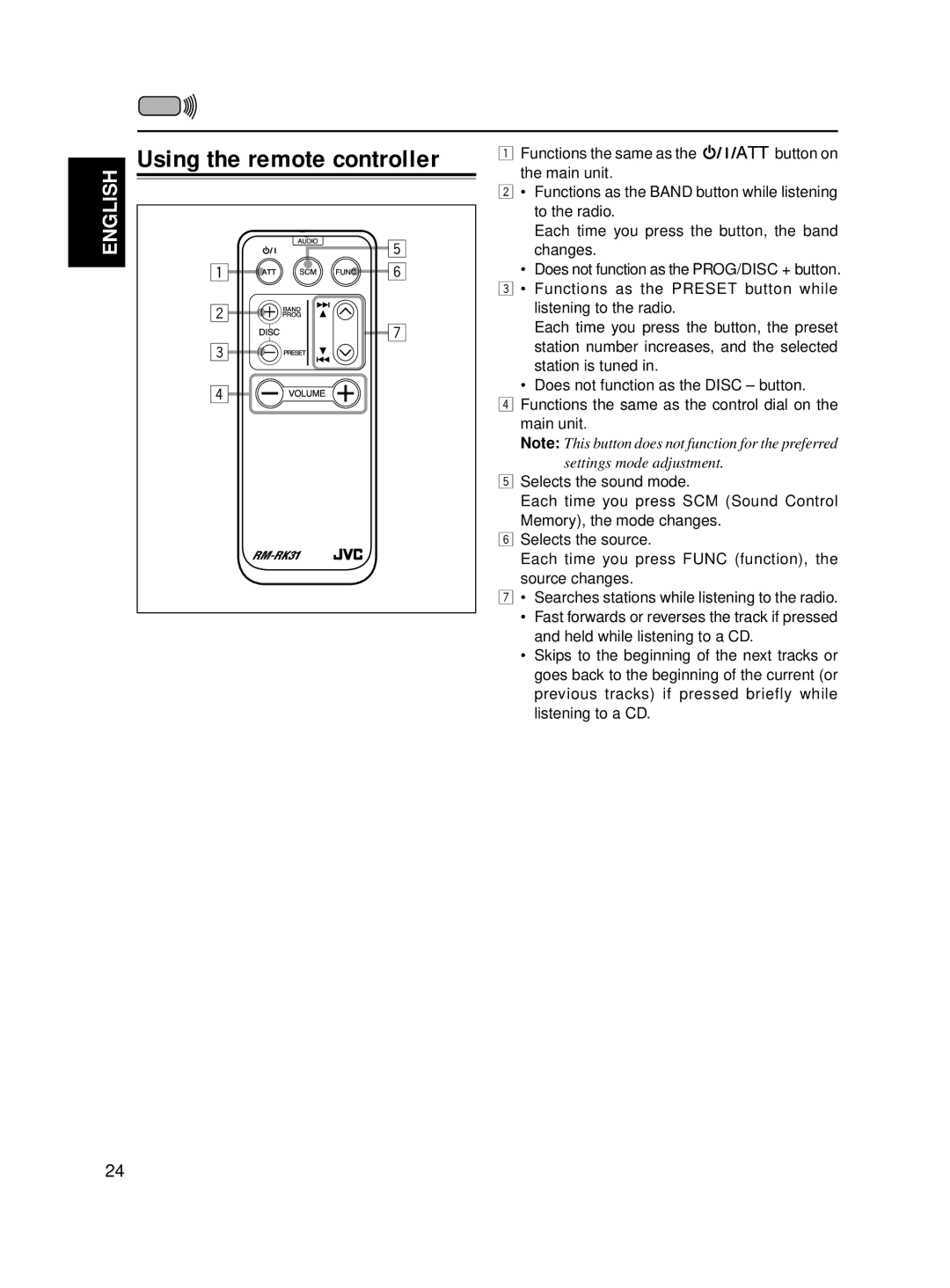 JVC KD-S811R manual Using the remote controller 