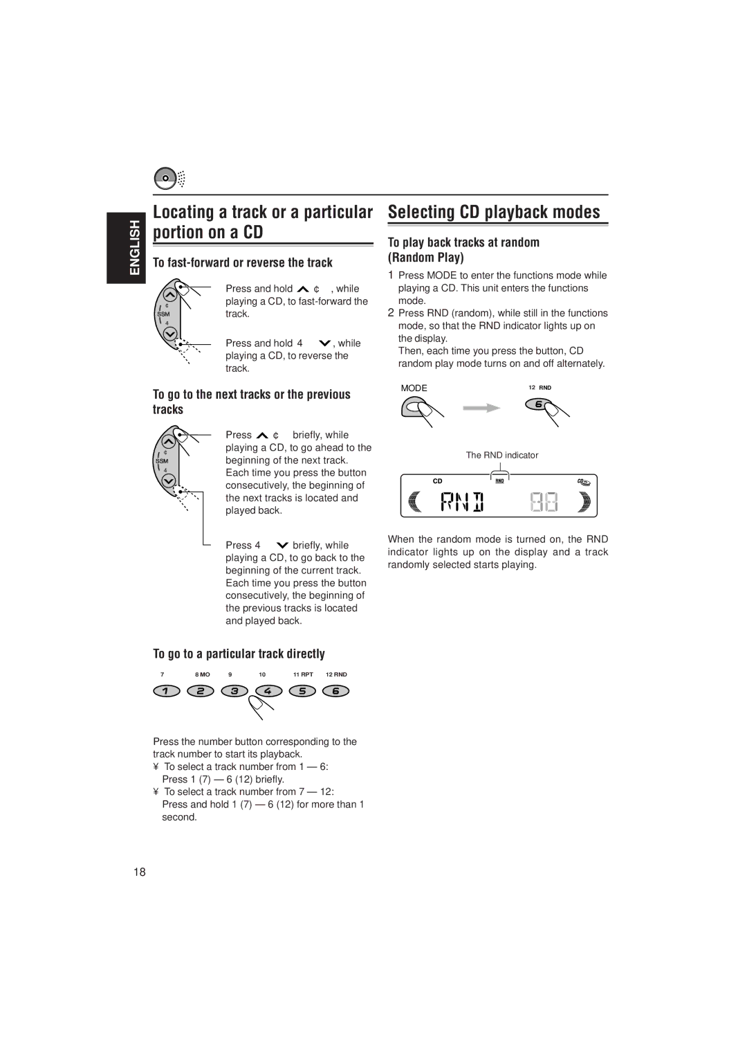 JVC KD-S871R, KD-S721R, KD-S723R manual To fast-forward or reverse the track, To go to the next tracks or the previous tracks 