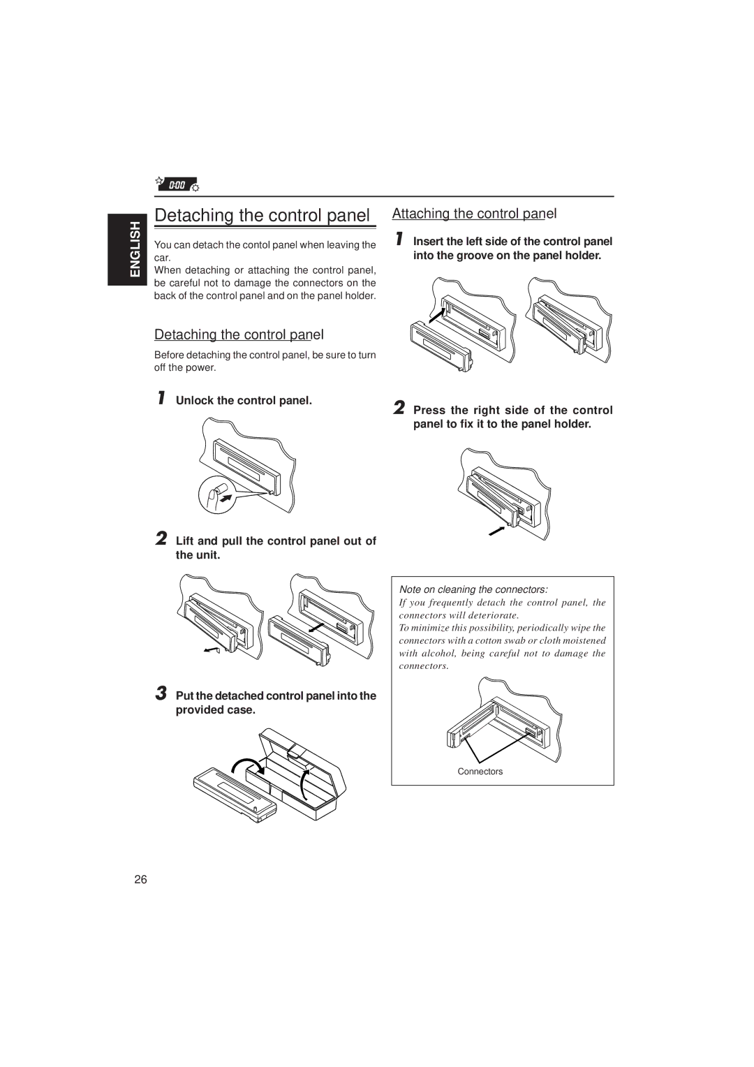 JVC KD-S723R, KD-S871R, KD-S721R manual Detaching the control panel, Attaching the control panel 