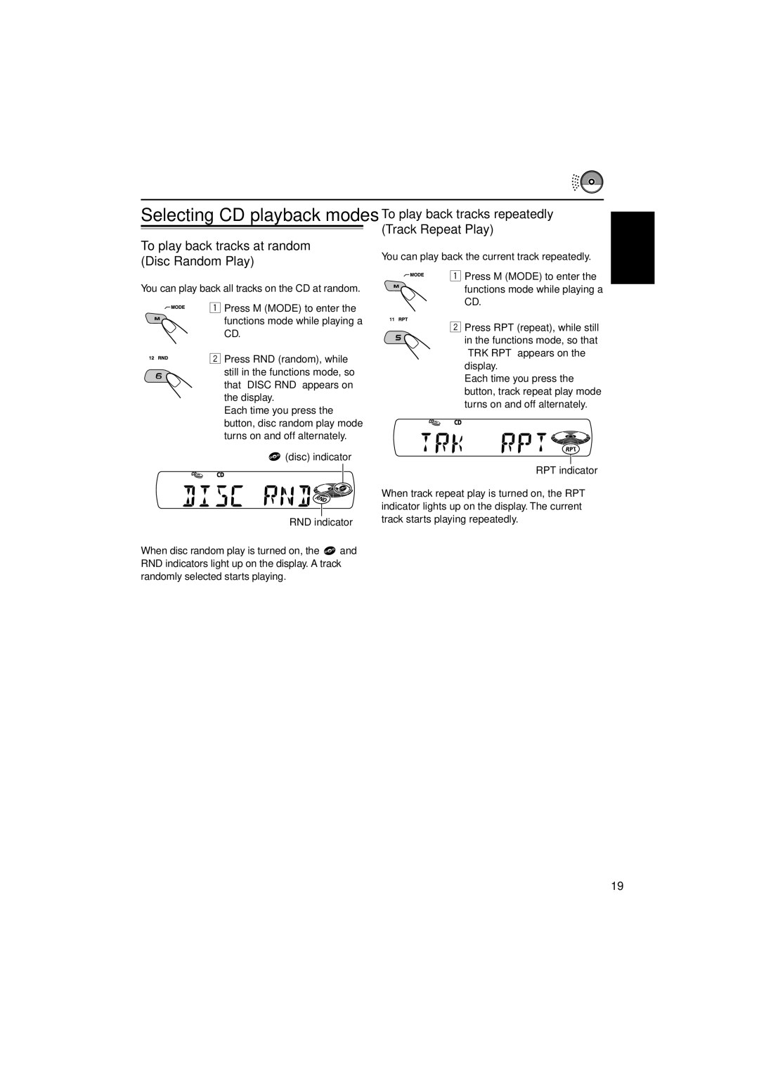 JVC KD-S891R manual To play back tracks at random Disc Random Play, To play back tracks repeatedly Track Repeat Play 