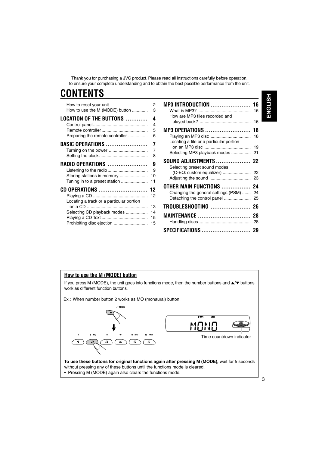 JVC KD-S895 manual Contents 