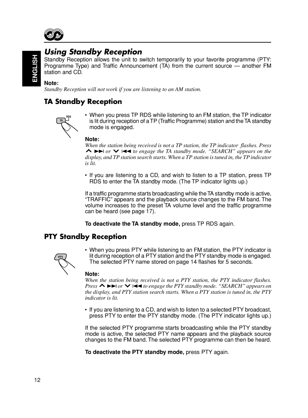 JVC KD-S8R, KD-S777R, KD-SX878R manual Using Standby Reception, TA Standby Reception, PTY Standby Reception 