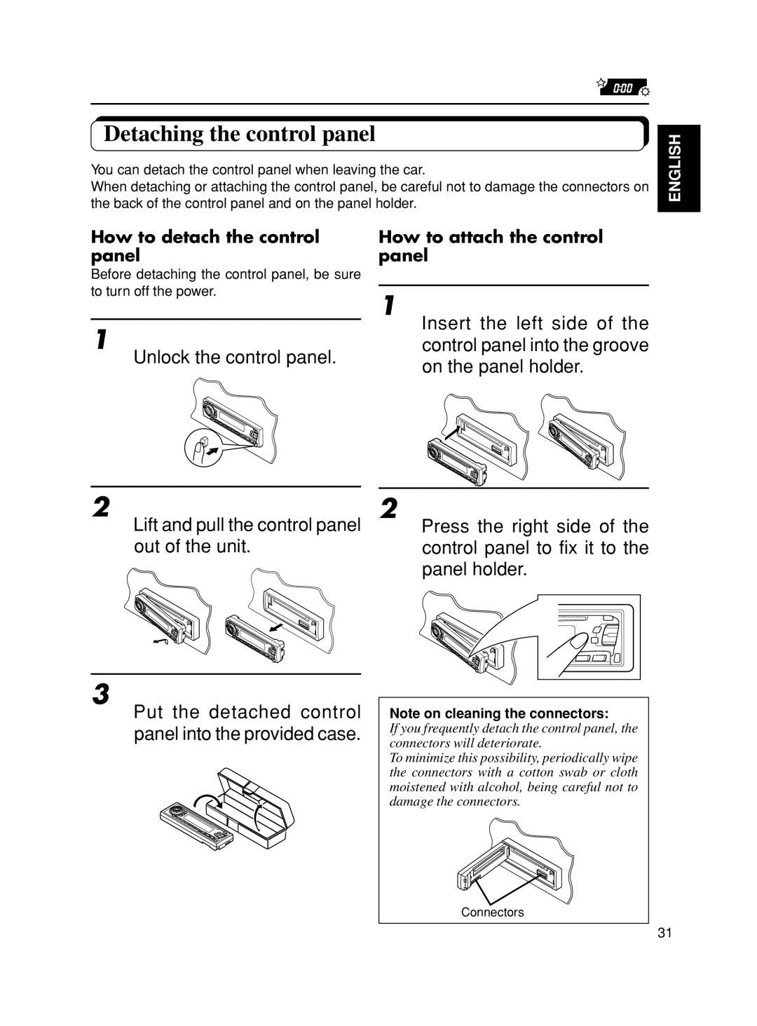 JVC KD-S777R, KD-S8R, KD-SX878R manual Detaching the control panel, Unlock the control panel, How to detach the control panel 