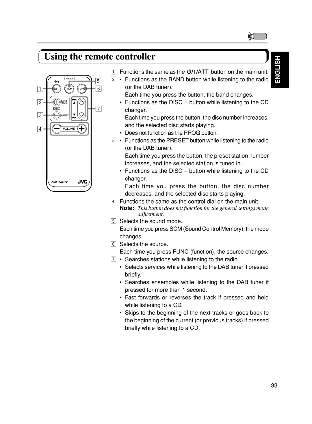 JVC KD-S8R, KD-S777R, KD-SX878R manual Using the remote controller 