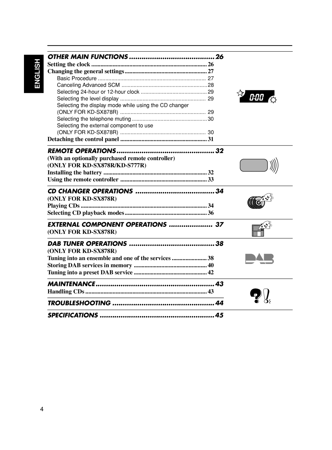 JVC KD-S777R, KD-S8R, KD-SX878R manual CD Changer Operations 