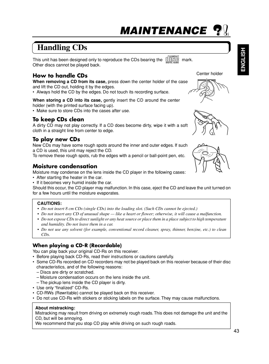 JVC KD-S777R, KD-S8R, KD-SX878R manual Maintenance, Handling CDs 