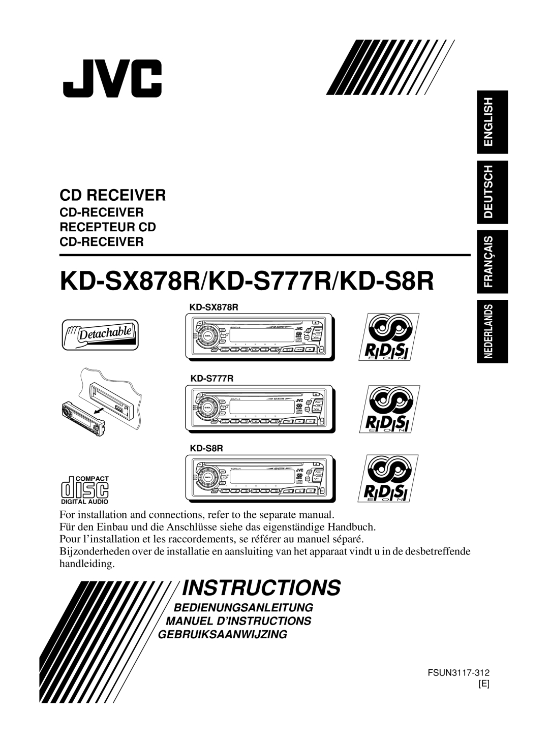 JVC manual KD-SX878R/KD-S777R/KD-S8R, Instructions 