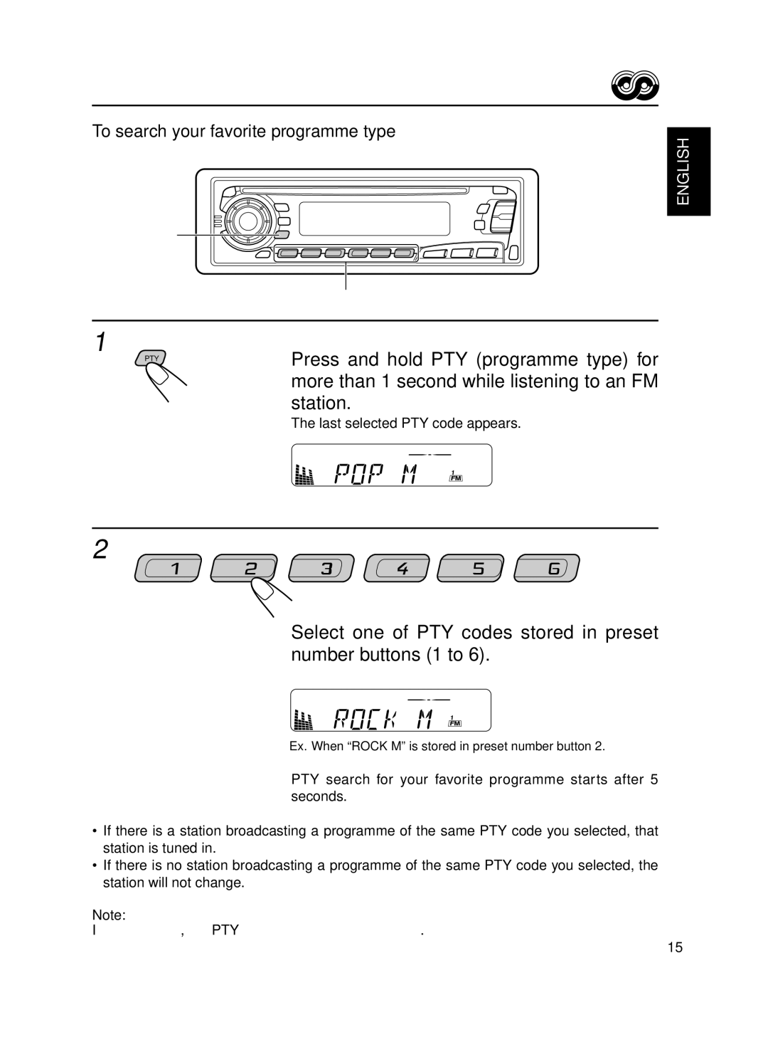 JVC KD-S8R manual Select one of PTY codes stored in preset number buttons 1 to, To search your favorite programme type 