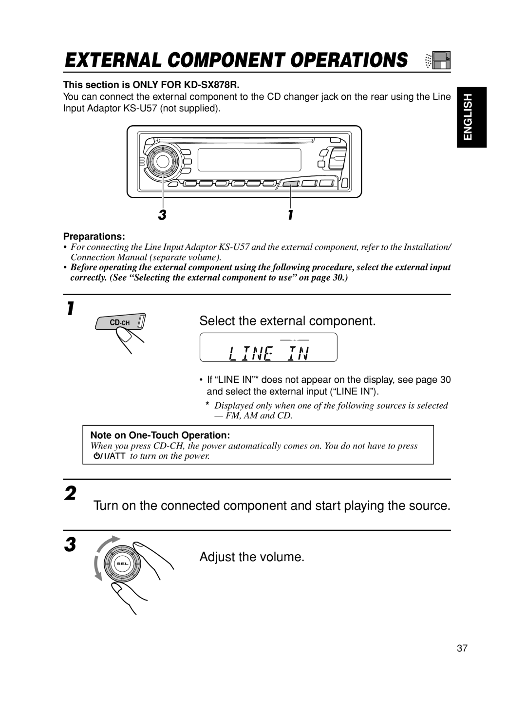 JVC KD-S8R manual External Component Operations, This section is only for KD-SX878R, Preparations 