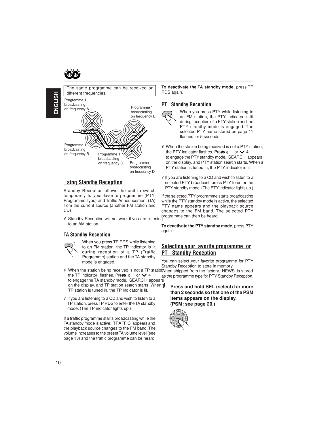 JVC KD-S9R manual Using Standby Reception, PTY Standby Reception, TA Standby Reception 