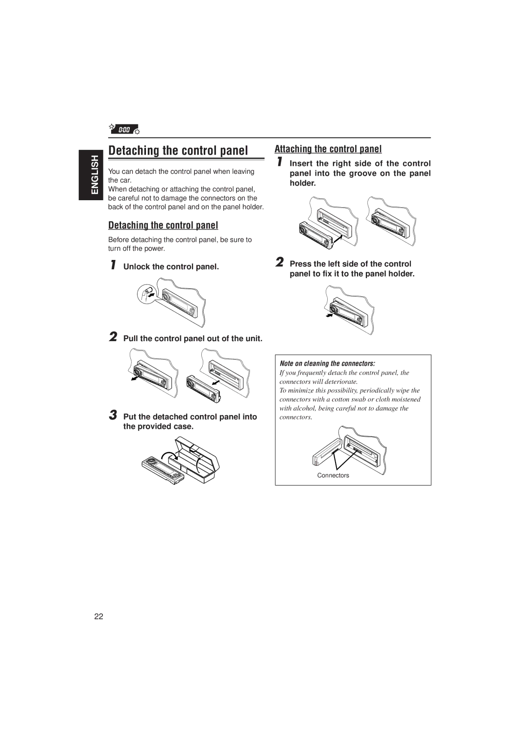 JVC KD-S9R manual Detaching the control panel, Attaching the control panel 