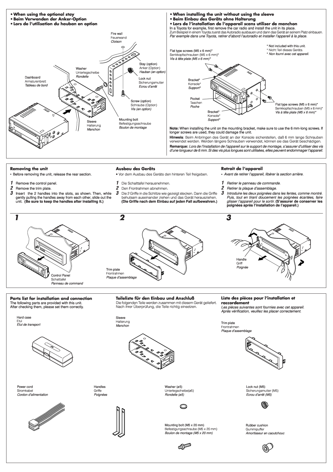 JVC KD-S9R manual •When installing the unit without using the sleeve 