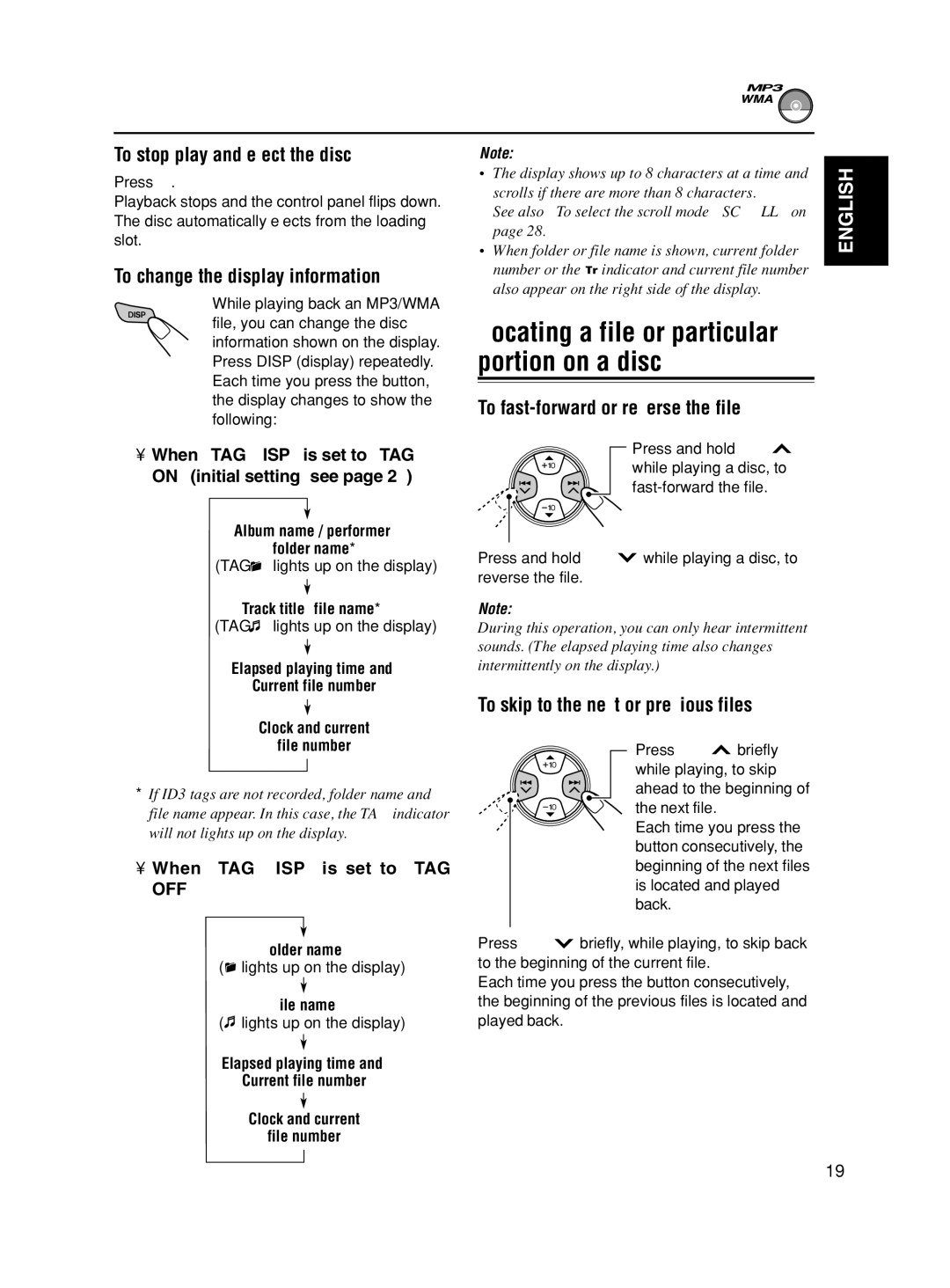 JVC KD-AR600 manual To stop play and eject the disc, To change the display information, To fast-forward or reverse the file 