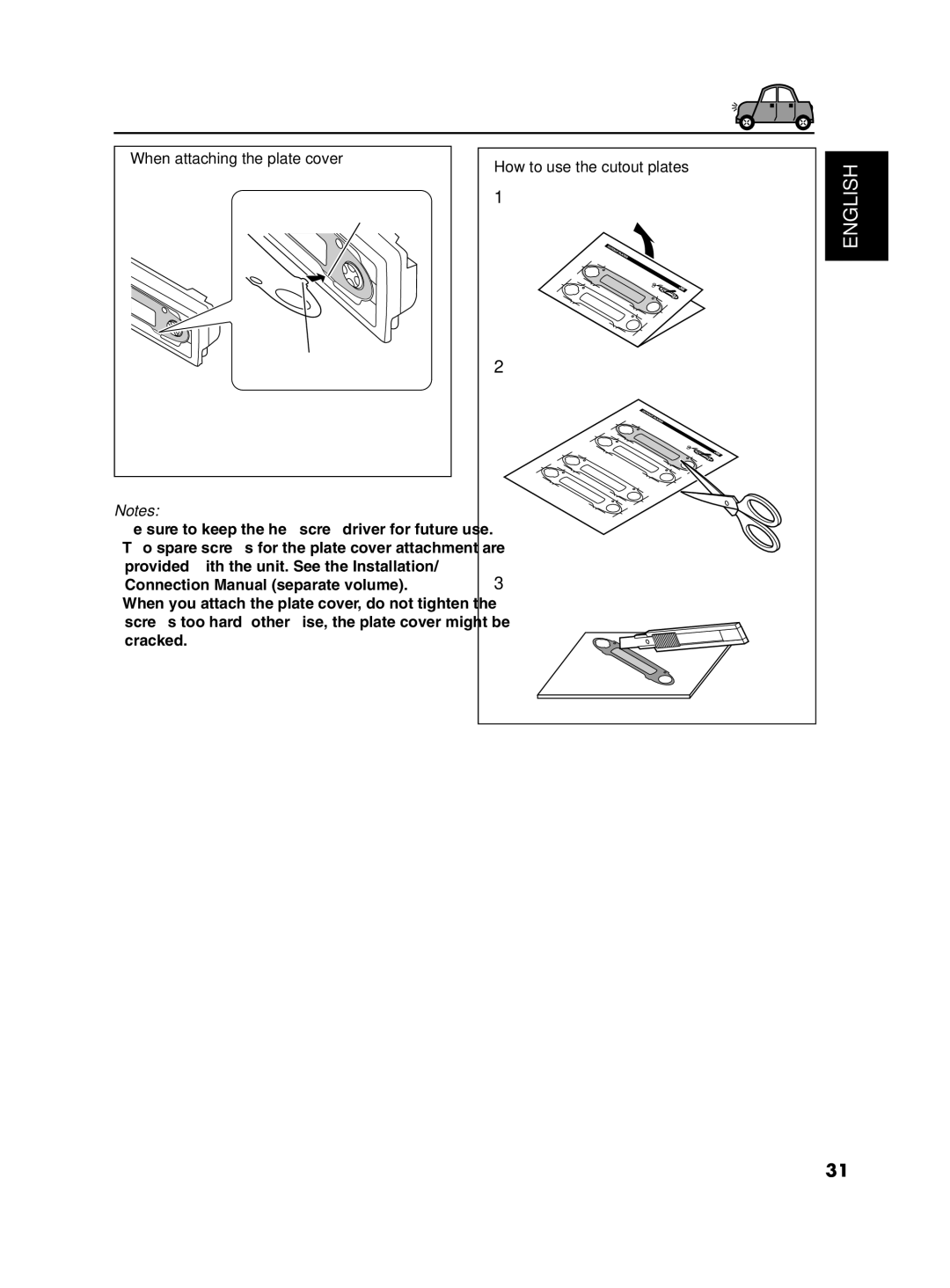 JVC KD-AR600, KD-SC500 manual When attaching the plate cover, Openings Protruding parts, How to use the cutout plates 