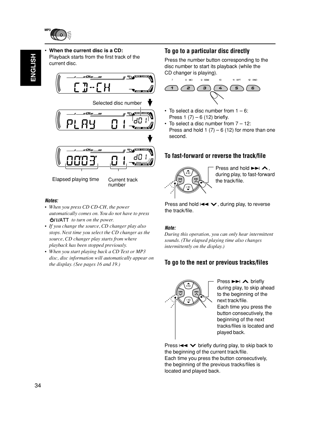 JVC KD-SC500, KD-AR600 manual To go to a particular disc directly, To fast-forward or reverse the track/file 