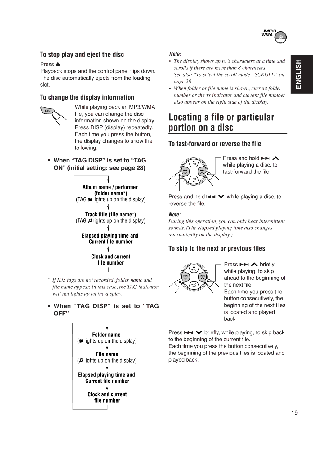 JVC KD-AR600 manual To stop play and eject the disc, To change the display information, To fast-forward or reverse the file 