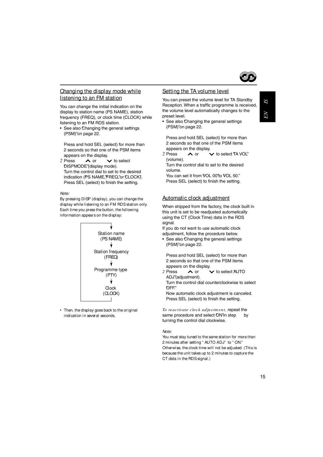 JVC KD-S901R, KD-SC800R manual Setting the TA volume level, Automatic clock adjustment 