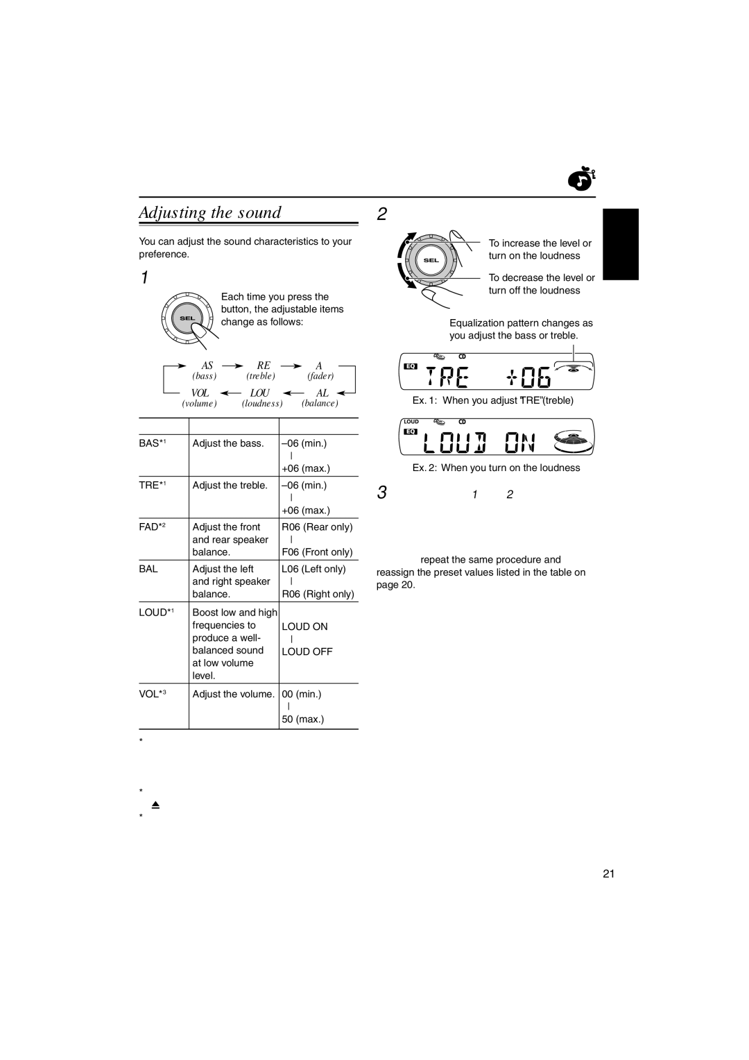 JVC KD-S901R, KD-SC800R manual Adjusting the sound, Adjust the setting, Select the item you want to adjust 