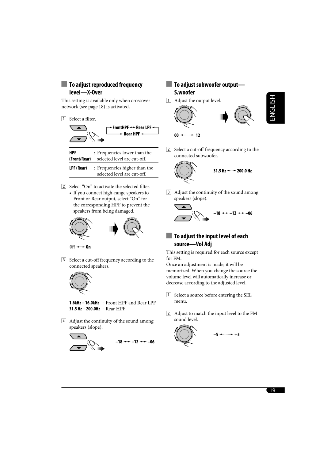 JVC KD-SH1000 manual To adjust subwoofer output- S.woofer 