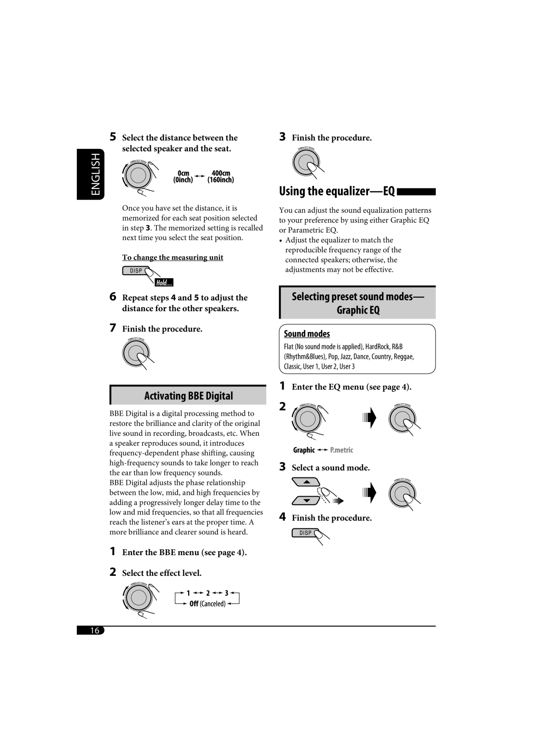 JVC KD-SH1000 manual Selecting preset sound modes, Sound modes, Select the distance between 