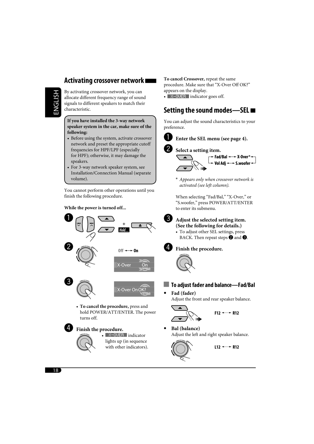 JVC KD-SH1000 manual Activating crossover network, ⁄ Finish the procedure 