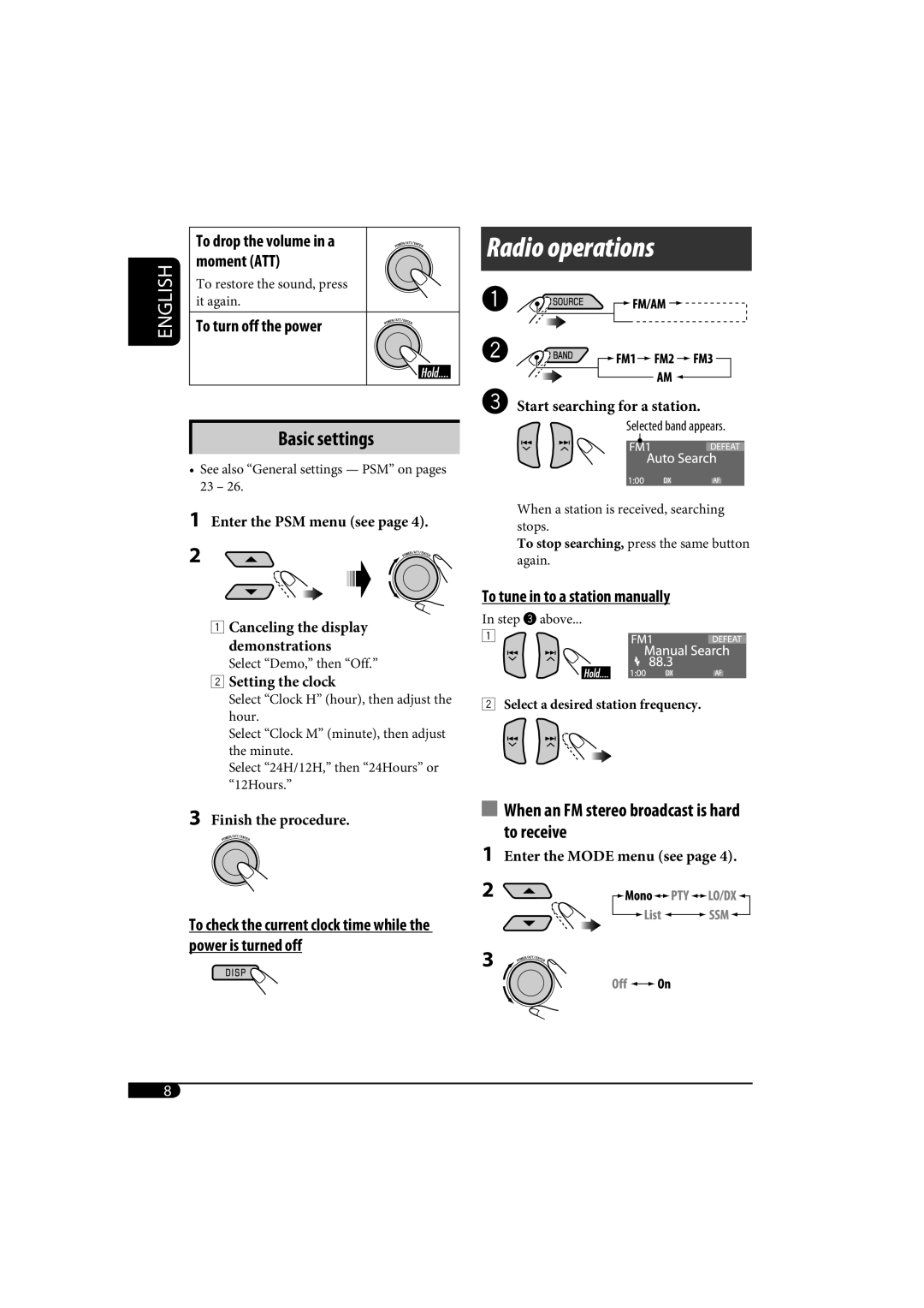 JVC KD-SH1000 manual See also General settings PSM on pages 23 