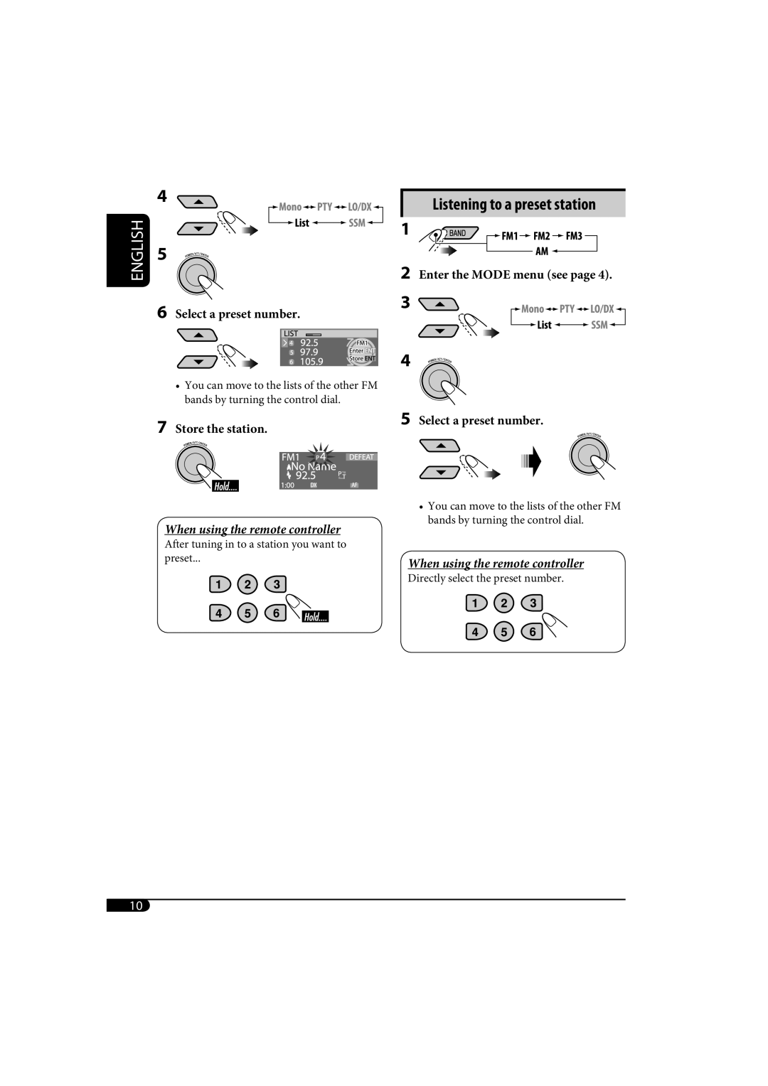 JVC KD-SH1000 manual Listening to a preset station, Enter the Mode menu see Select a preset number 