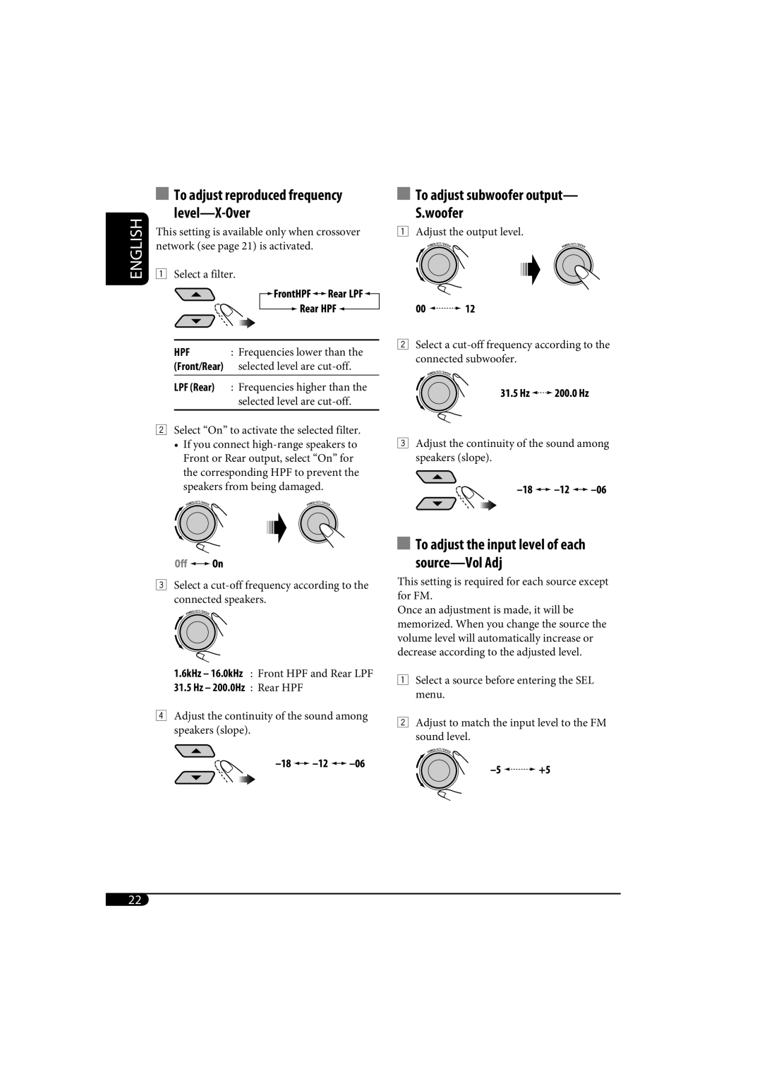 JVC KD-SH1000 manual To adjust subwoofer output- S.woofer 