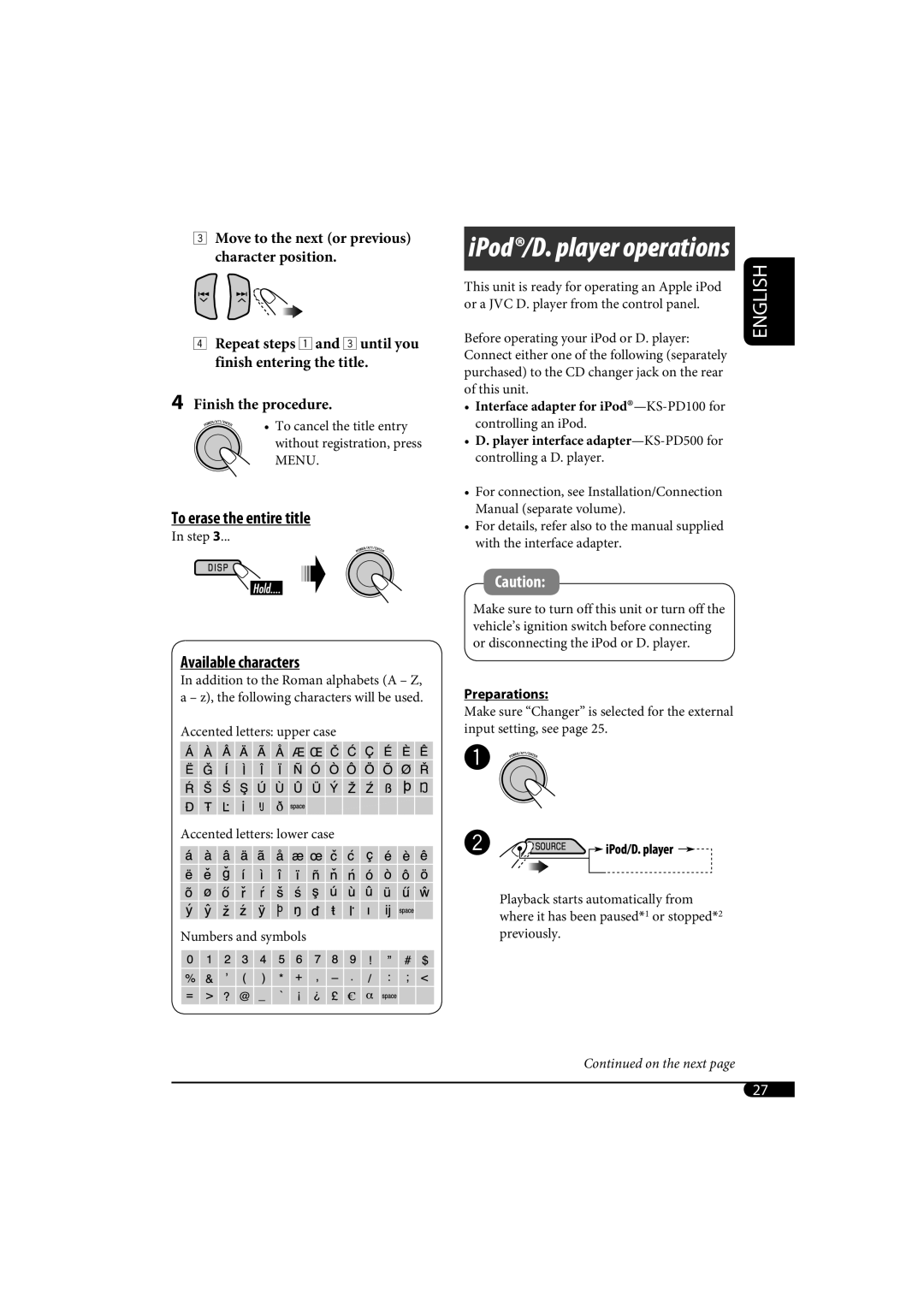 JVC KD-SH1000 manual To cancel the title entry without registration, press Menu 