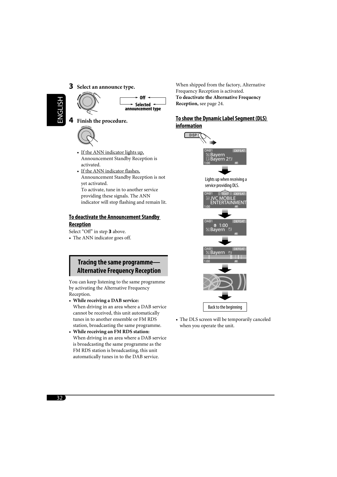 JVC KD-SH1000 manual To show the Dynamic Label Segment DLS information, Select an announce type Finish the procedure 