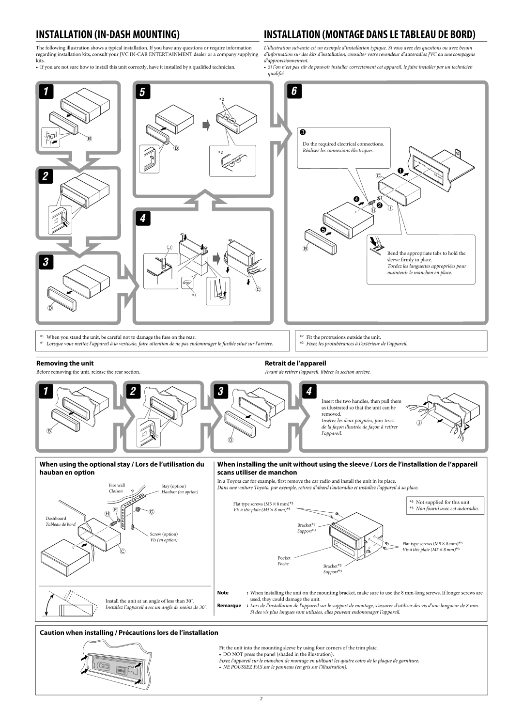 JVC KD-SH1000 manual Installation Montage Dans LE Tableau DE Bord, Retrait de l’appareil 