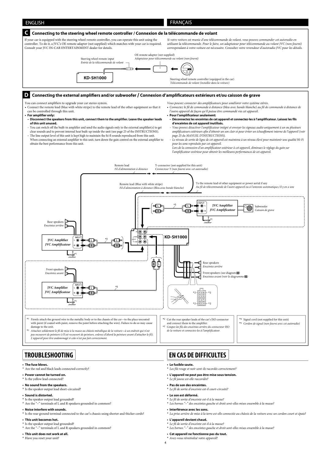 JVC KD-SH1000 manual Troubleshooting EN CAS DE Difficultes 