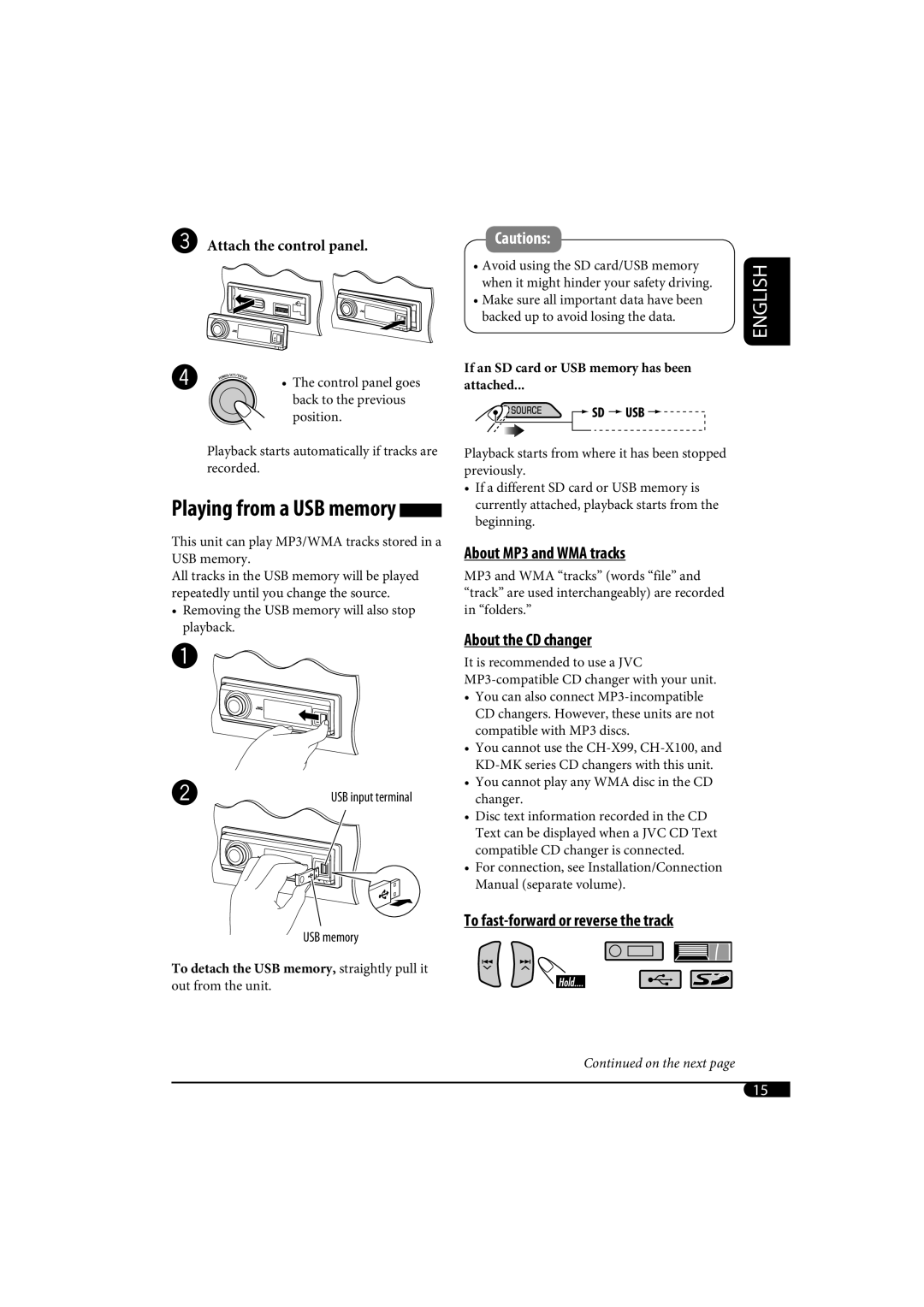 JVC KD-SH1000 manual Playing from a USB memory 