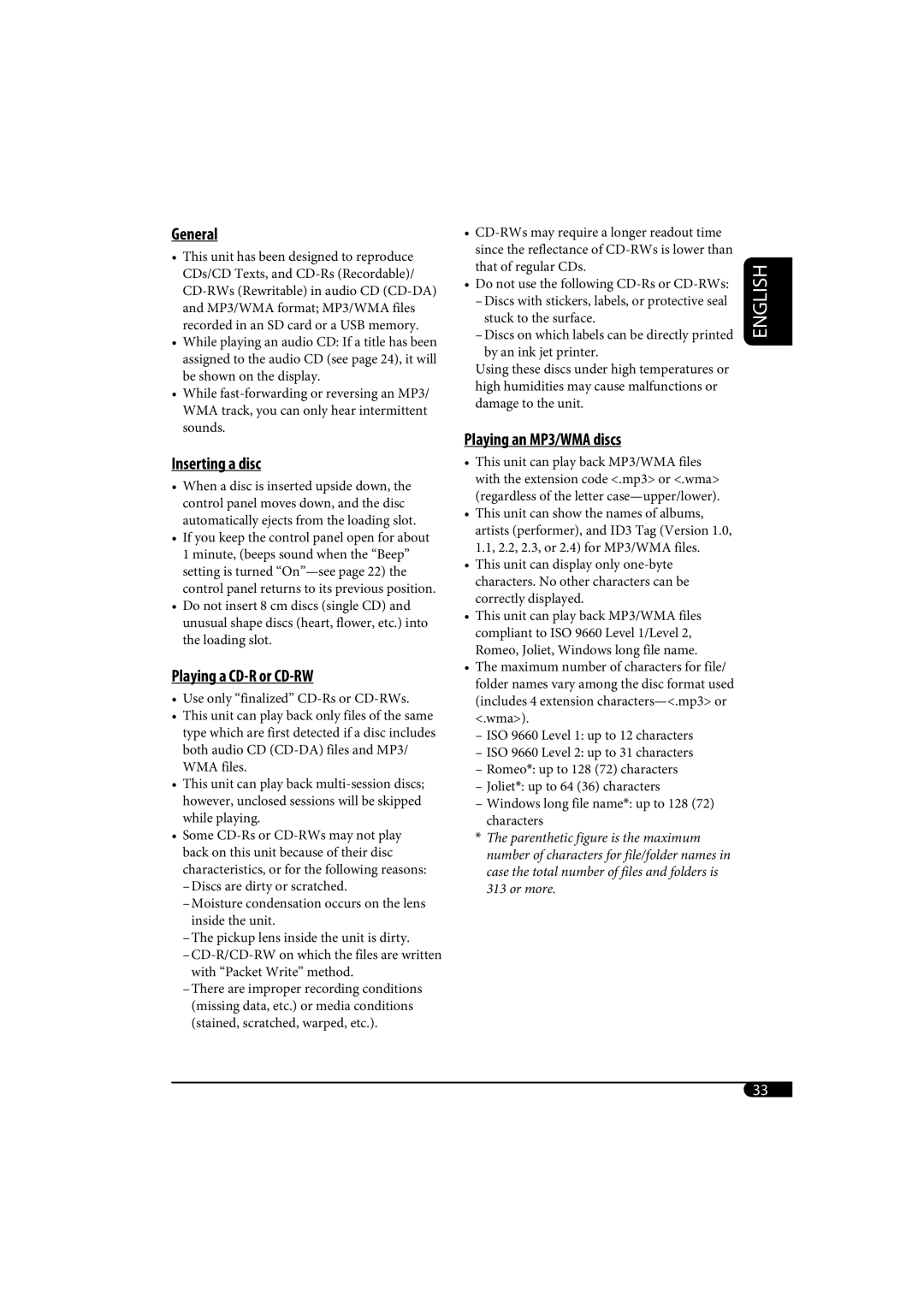 JVC KD-SH1000 manual General, Inserting a disc, Playing a CD-R or CD-RW, Playing an MP3/WMA discs 