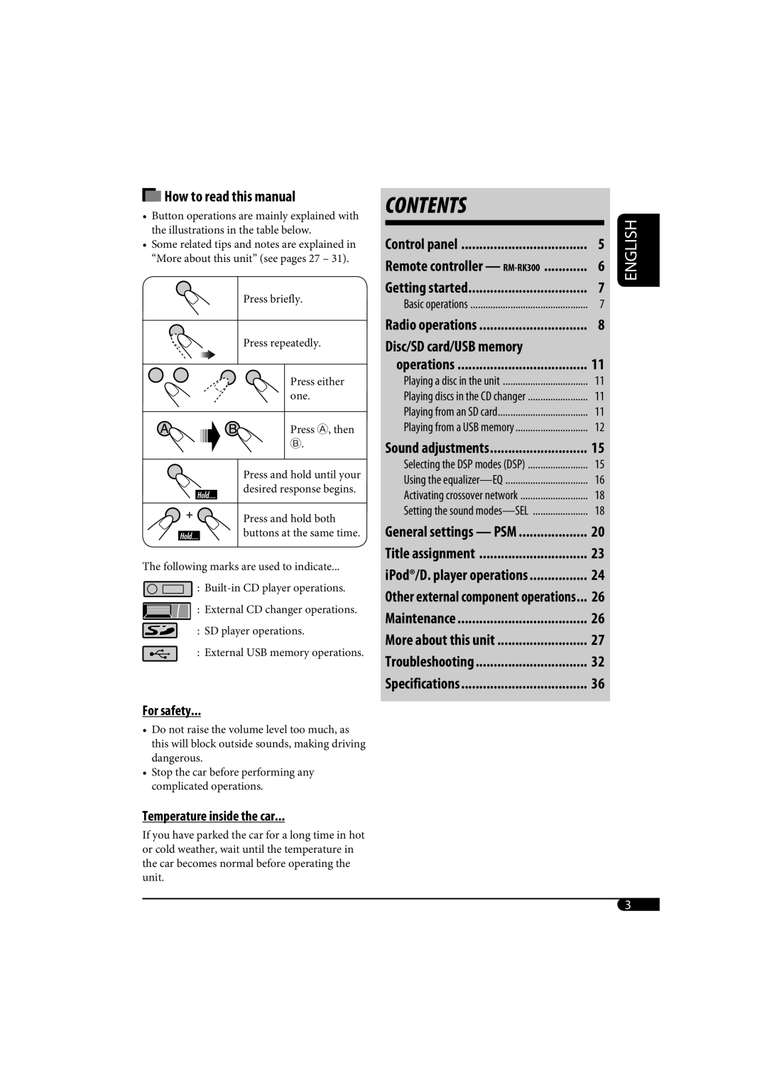 JVC KD-SH1000 manual Contents 