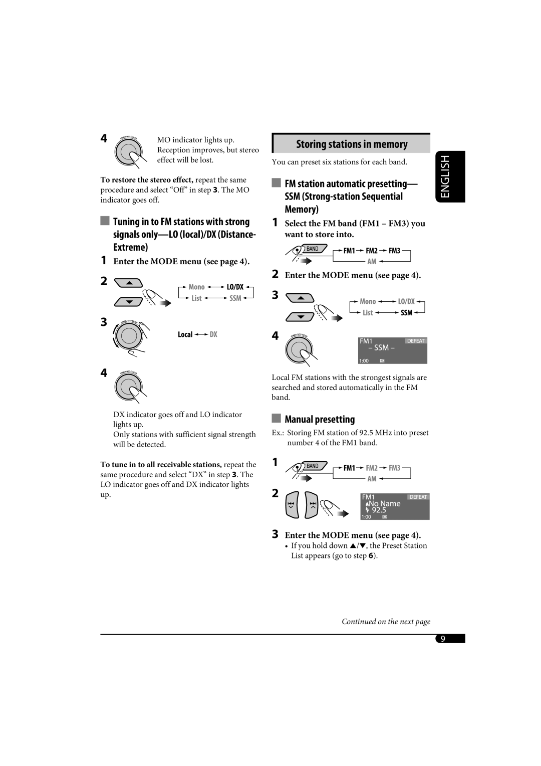 JVC KD-SH1000 manual Storing stations in memory, Manual presetting 