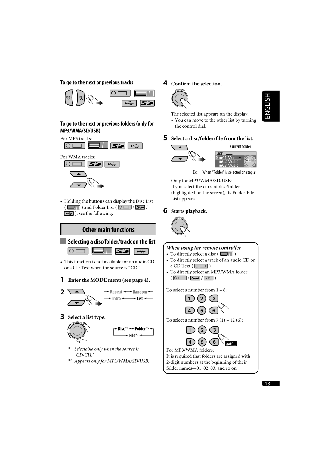 JVC KD-SH1000 manual Ex. When Folder is selected on step 