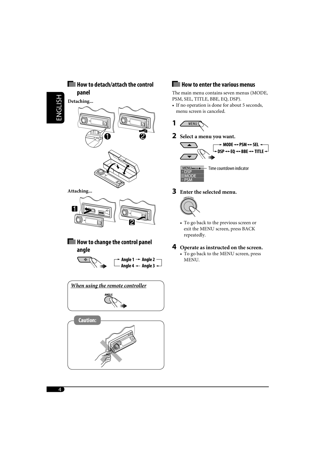 JVC KD-SH1000 manual How to detach/attach the control panel 