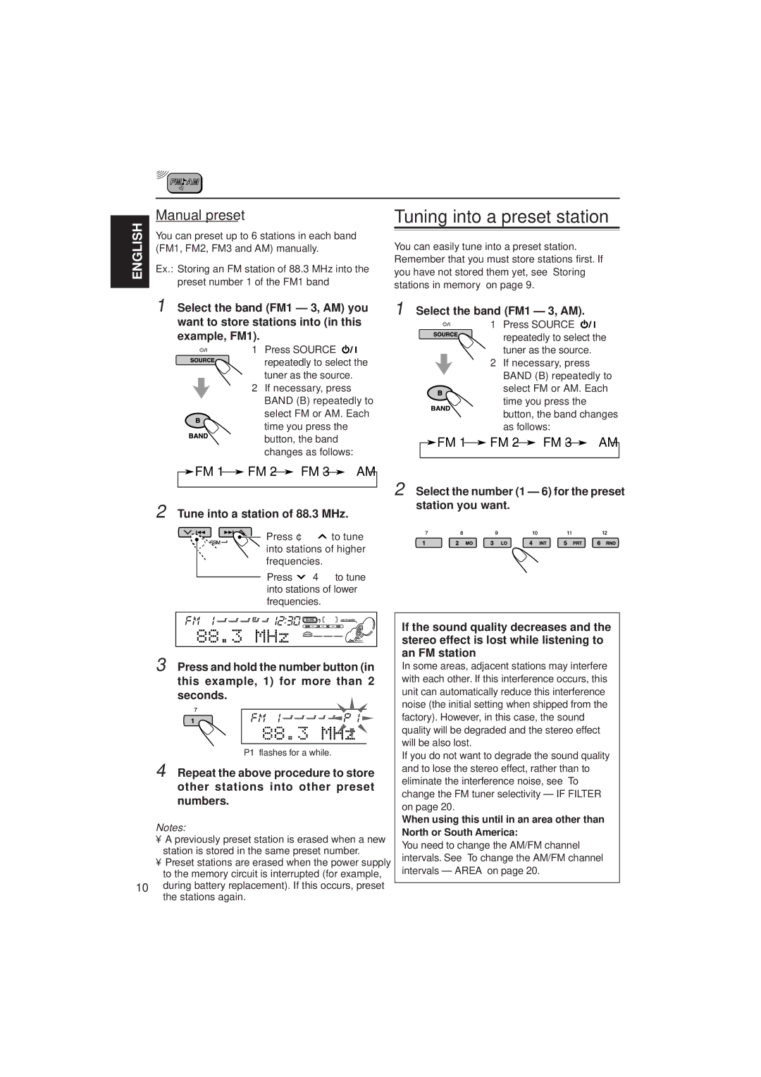 JVC KD-SH55, KD-SH77 manual Tuning into a preset station, Manual preset, Tune into a station of 88.3 MHz 