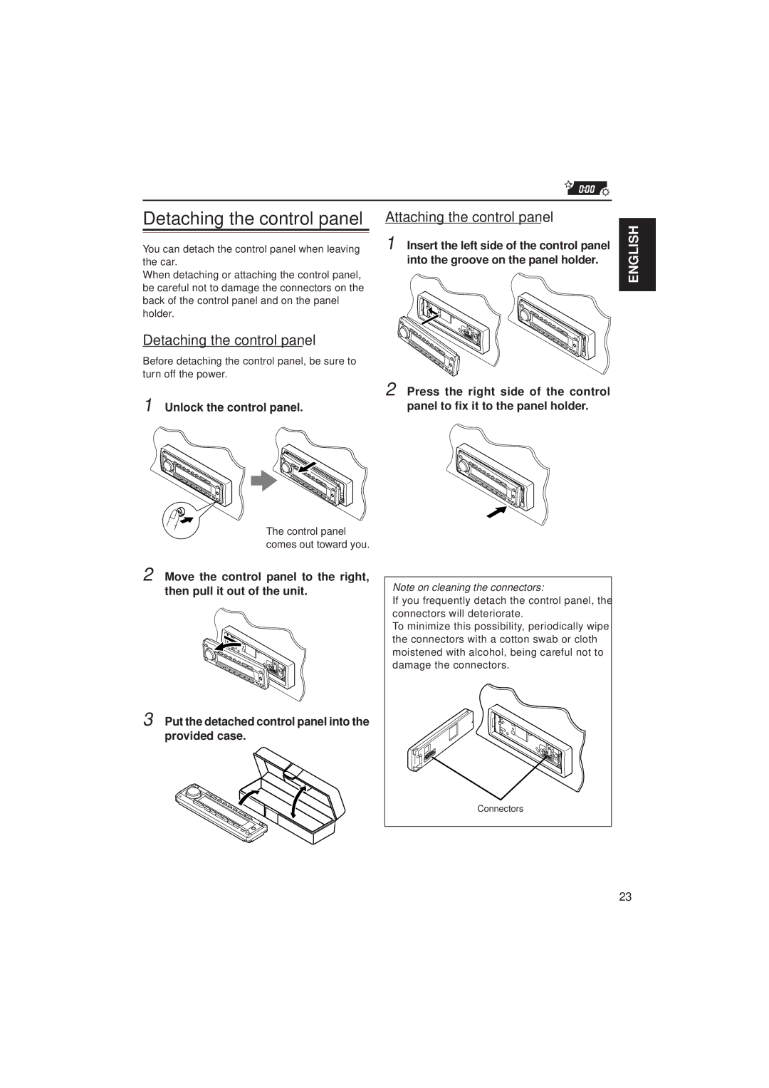 JVC KD-SH77, KD-SH55 manual Detaching the control panel, Attaching the control panel, Unlock the control panel 